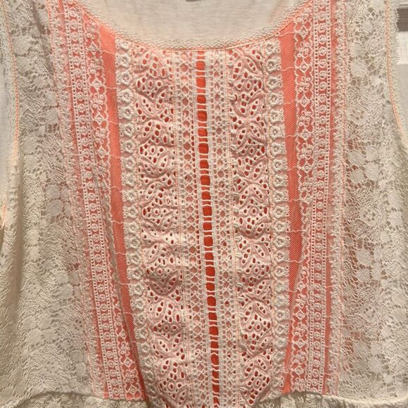Anthropologie One September Large Lined Lace Embroidered Tank Top White Orange - Picture 2 of 7